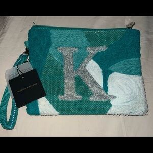 America & Beyond Teal Initial 'K' Wristlet Clutch